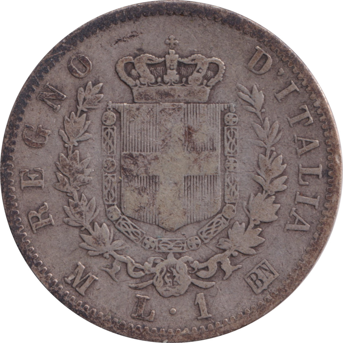 1 lira - Victor Emmanuel II - Shield