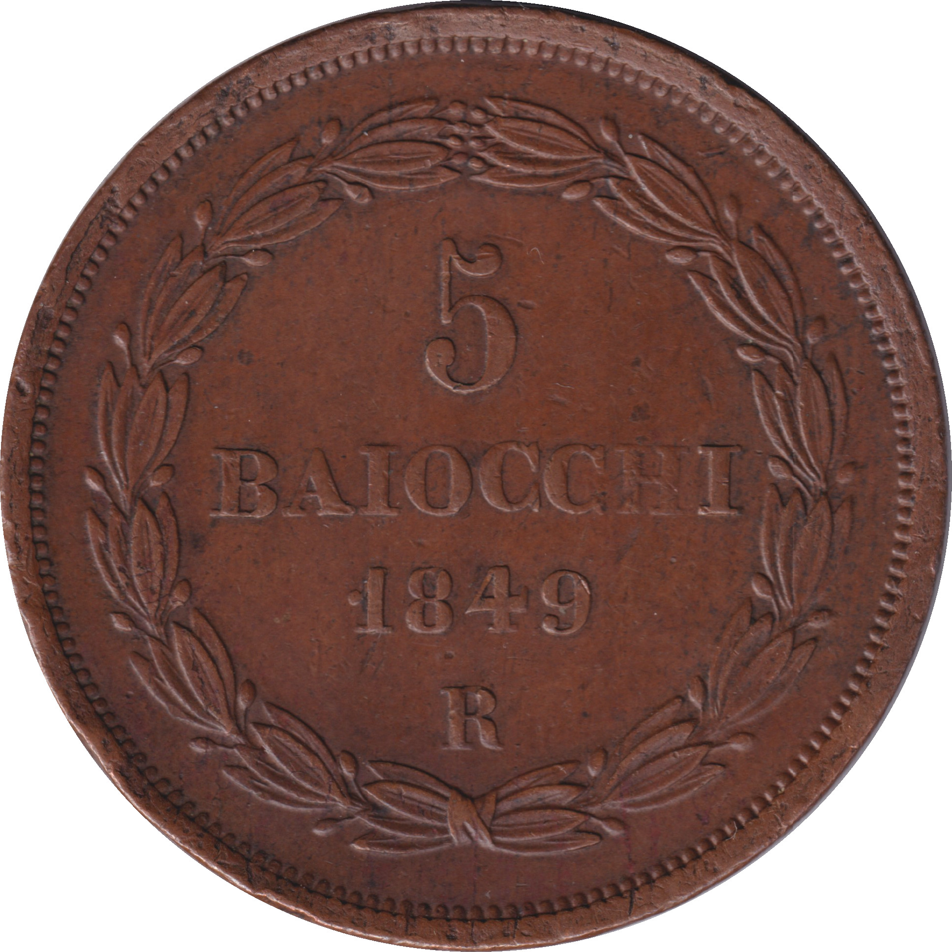 5 baiocchi - Pie IX - Bronze - Premières armoiries