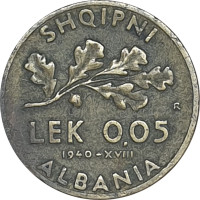 0.05 lek - Occupation italienne