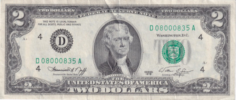 2 dollars - Petits billets