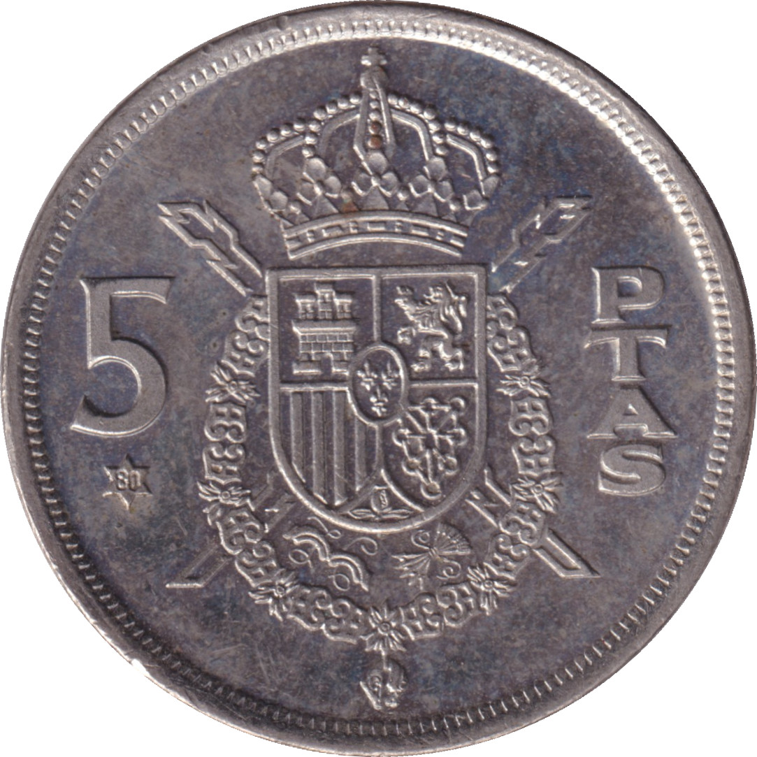 5 pesetas - Juan Carlos I - Armoiries - Type 1