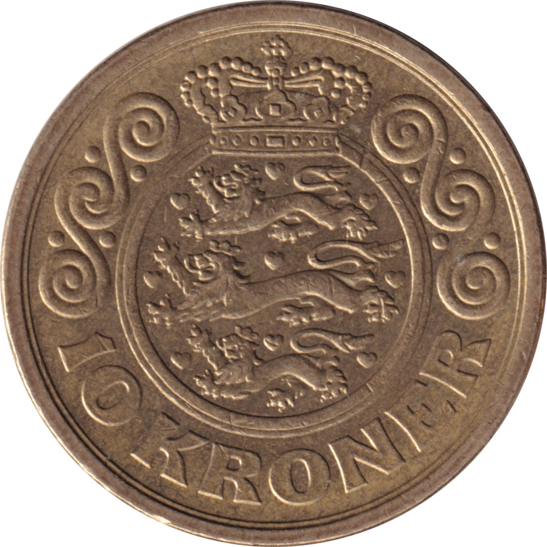 10 kroner - Margrethe II - Tête agée - Premières armoiries