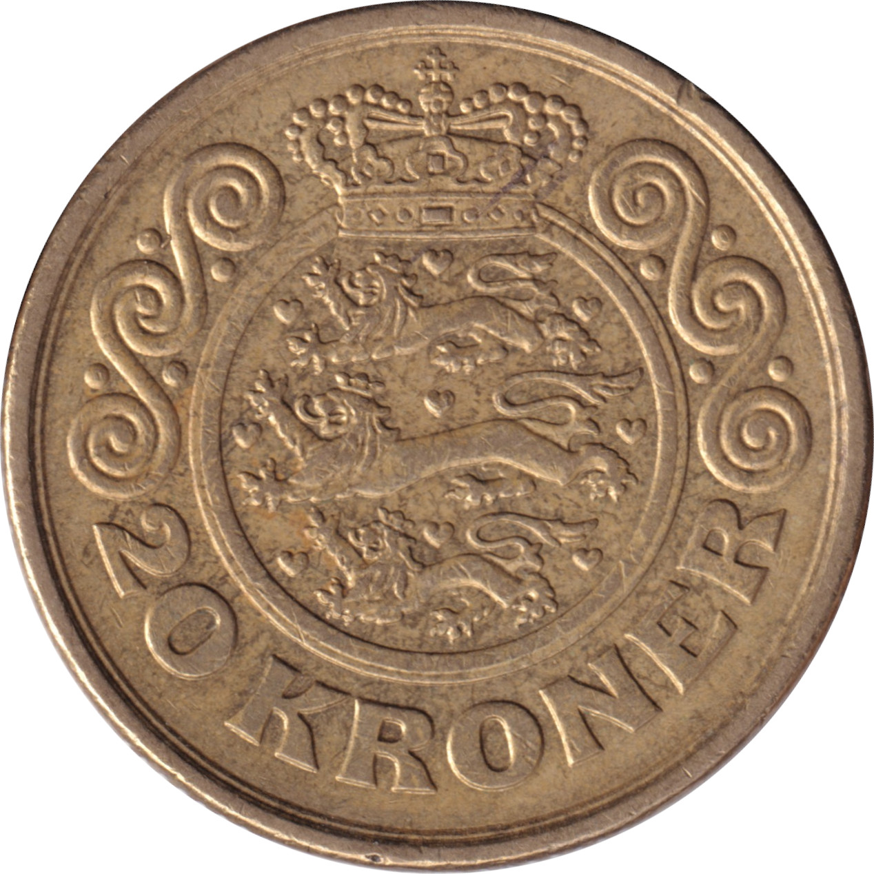 20 kroner - Margrethe II - Buste agé - Premières armoiries