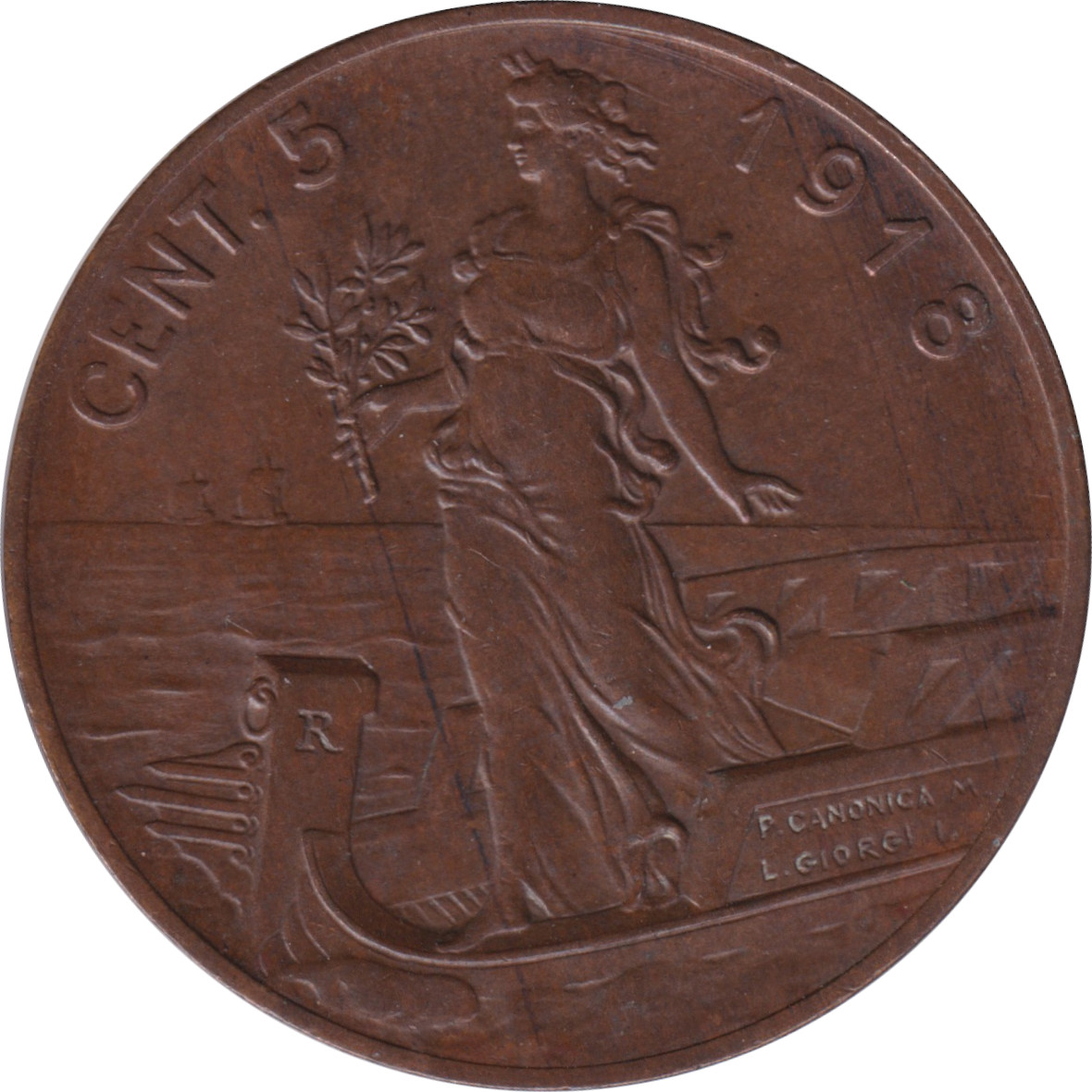 5 centesimi - Victor Emmanuel III - Femme debout