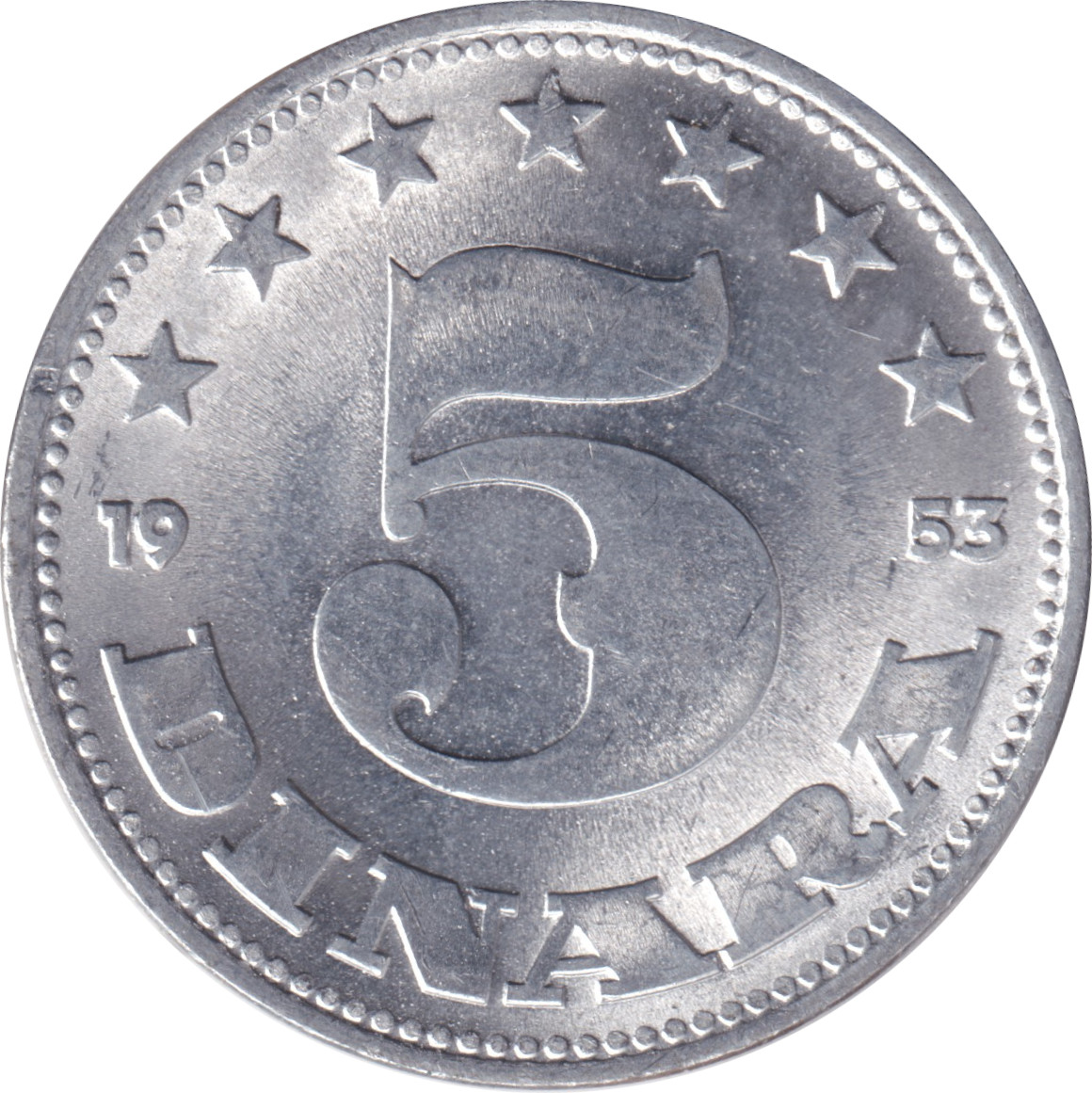 5 dinara - Emblème - Aluminium - République populaire