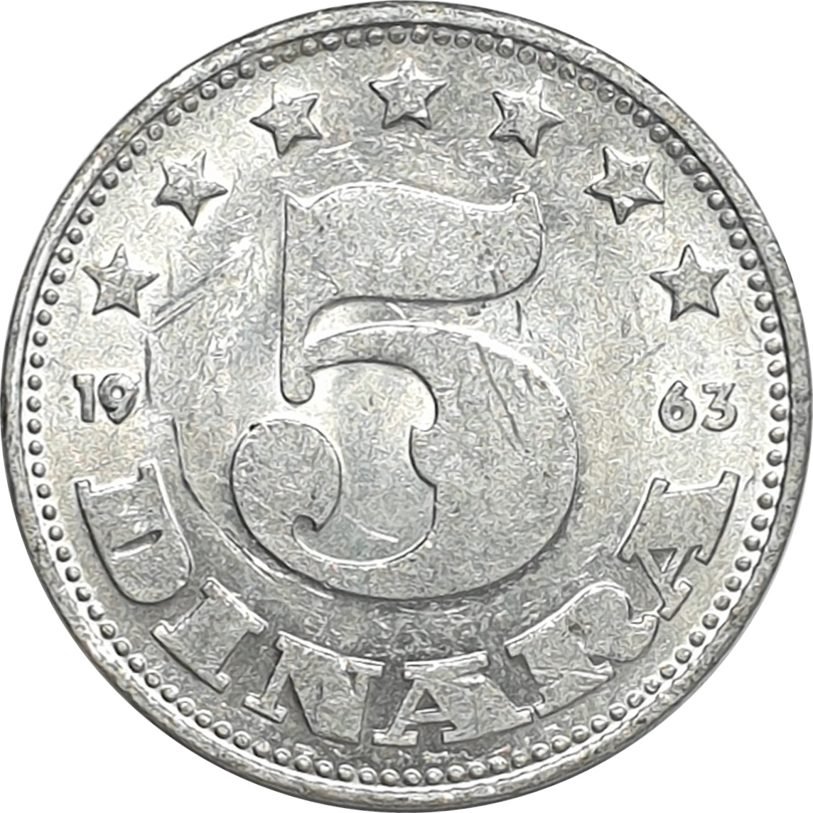 5 dinara - Emblème - Aluminium - République socialiste