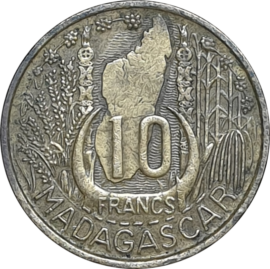 10 francs - Carte de Madagascar - Flan normal