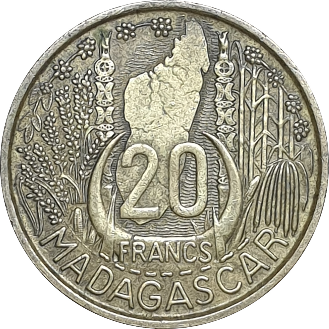 20 francs - Carte de Madagascar
