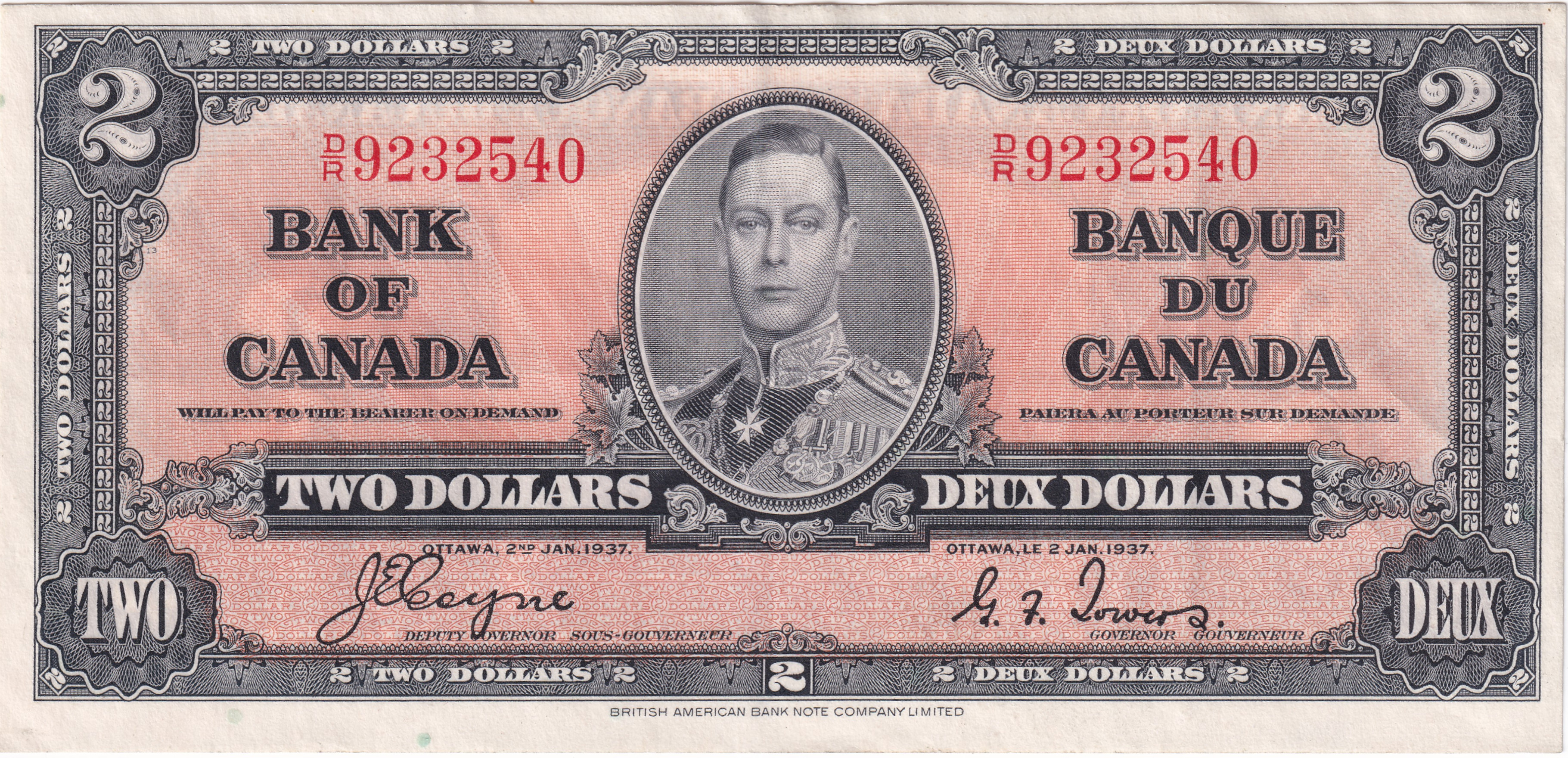 2 dollars - Série 1937 - Georges VI