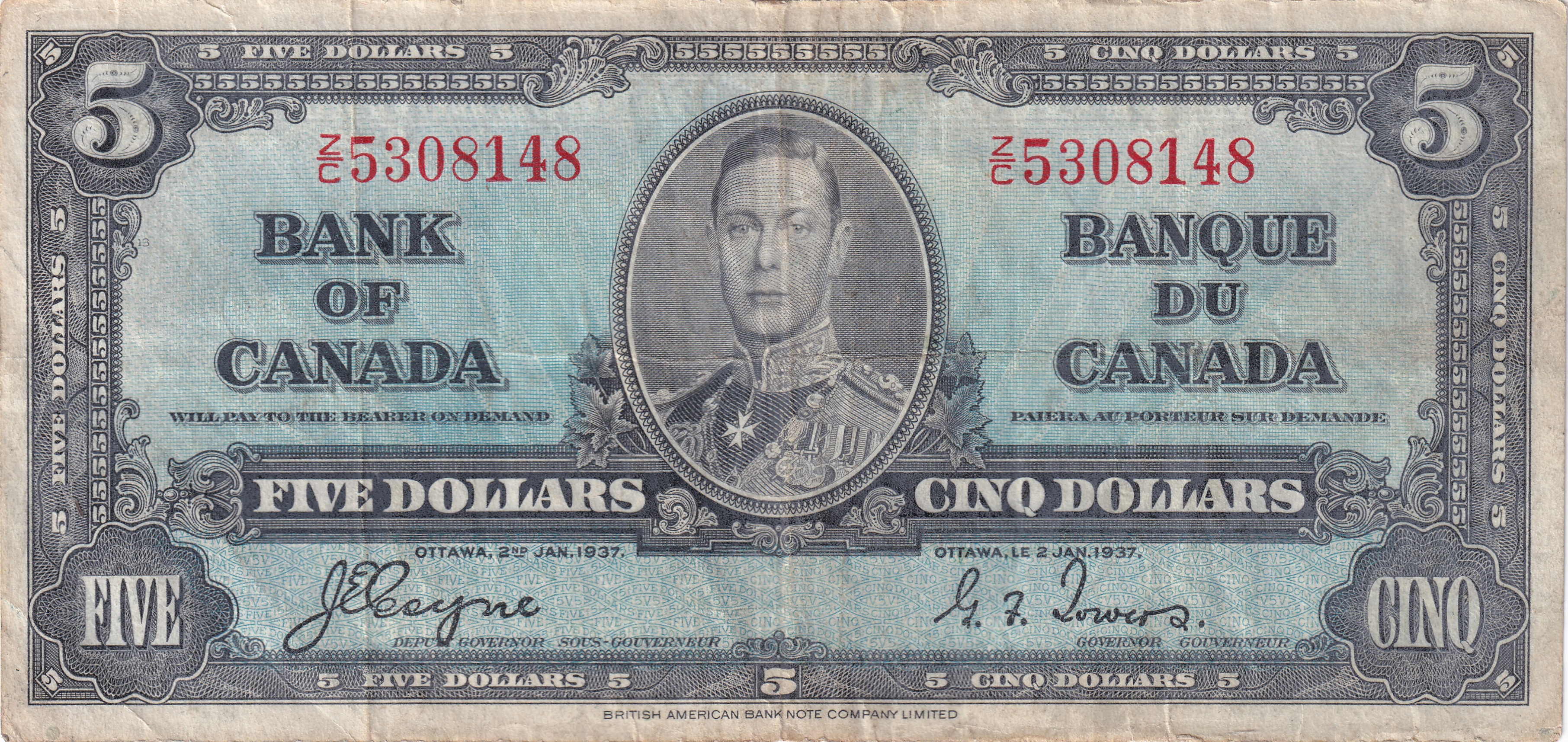 5 dollars - Série 1937 - Georges VI