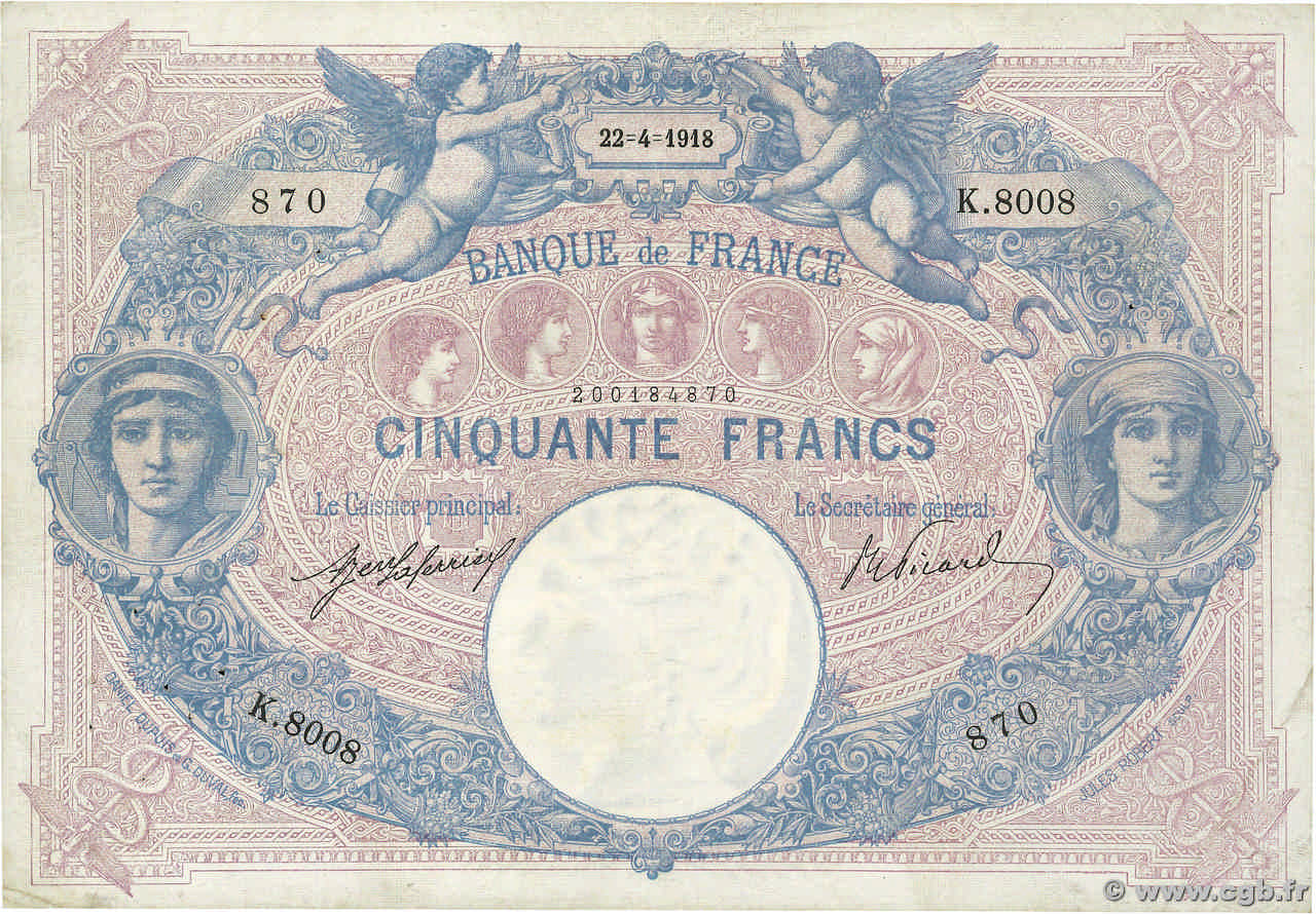50 francs - Bleu et Rose