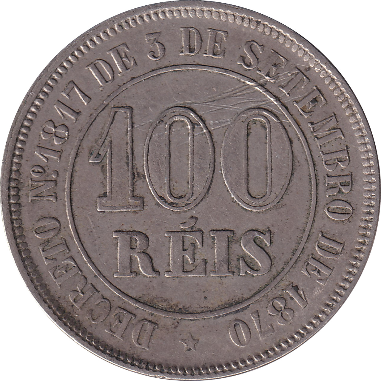100 reis - Pierre II - Cercle central creux