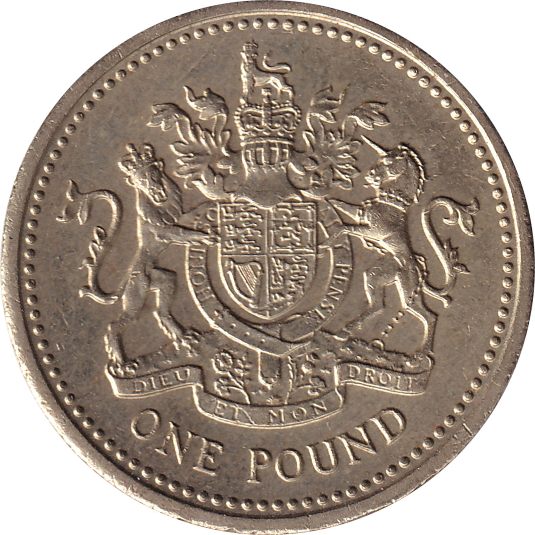 1 pound - Elizabeth II - Tête mature - Armoiries Royaume Uni