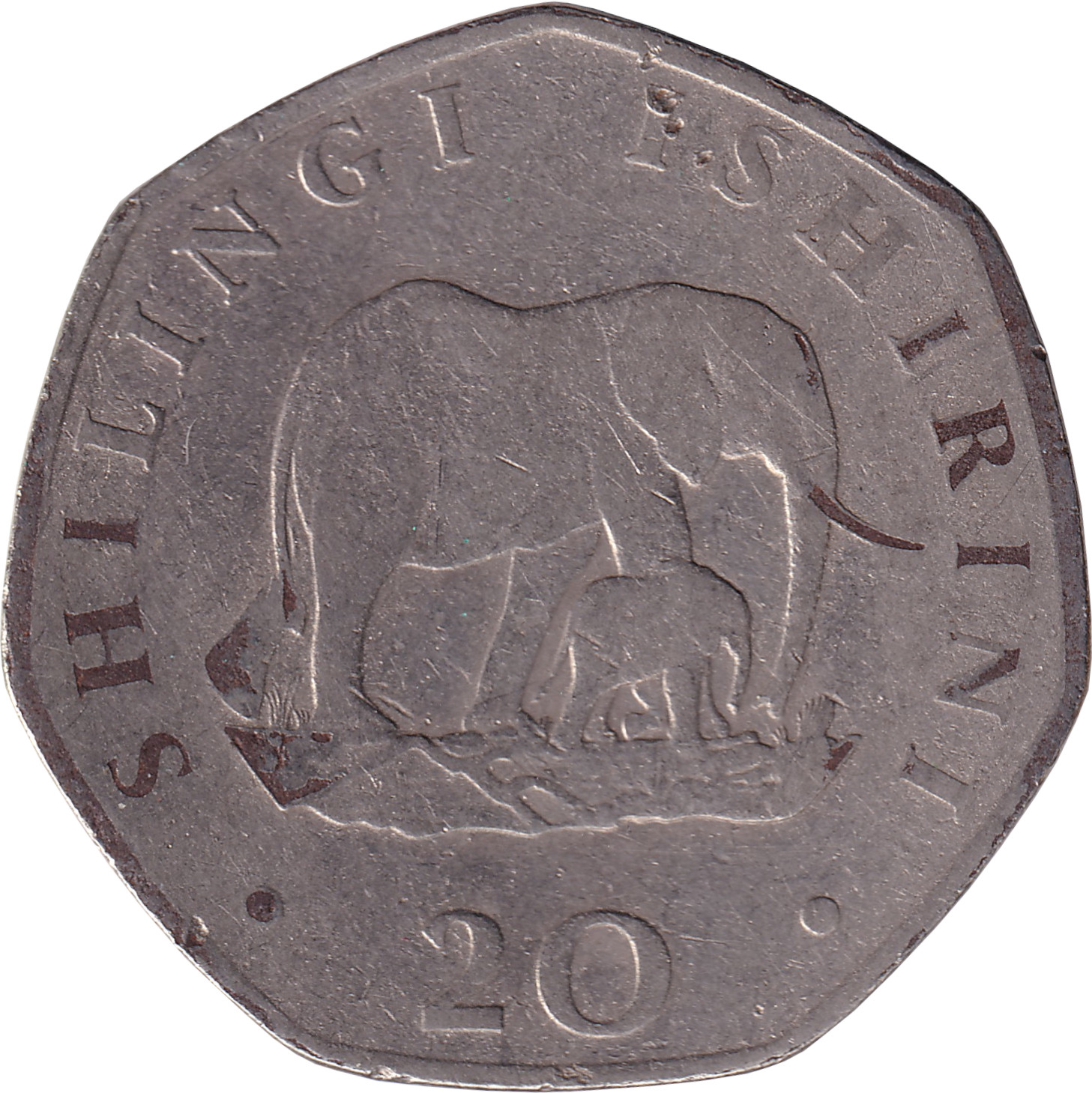 20 shilingi - Éléphant