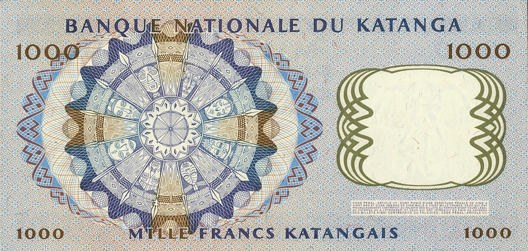1000 francs - Banque nationale du Katanga - Type 2